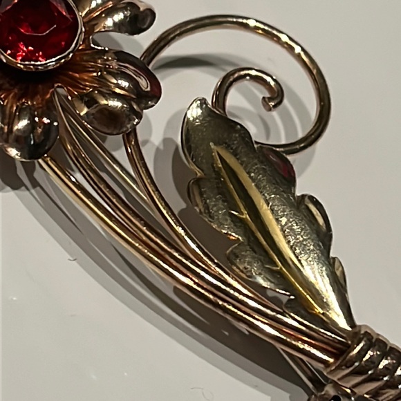 Vintage sterling brooch w/ rose, green & yellow gold plate - signed Walter Lampl - Picture 4 of 8